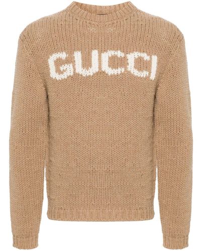 Gucci Logo-intarsia Wool Sweater - Natural