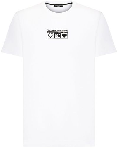 Dolce & Gabbana Rundhals T-Shirt Baumwolle mit Print - Weiß
