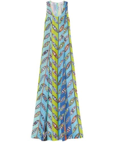 Emilio Pucci Maxi-jurk Met Print - Blauw