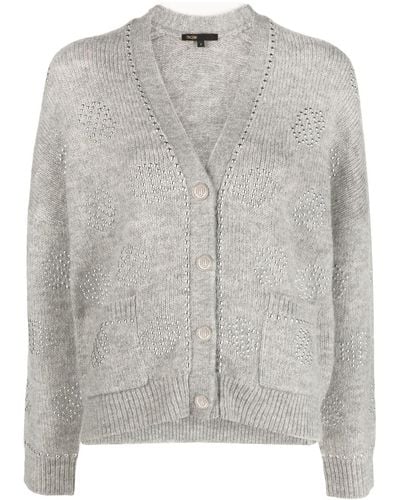 Maje Studded Wool Mohair-blend Cardigan - Gray