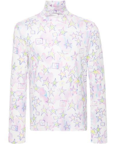 Acne Studios Batik-Jerseyoberteil mit Face-Print - Weiß