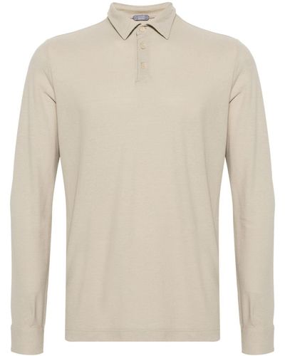 Zanone Long-sleeve Cotton Polo Shirt - Natural