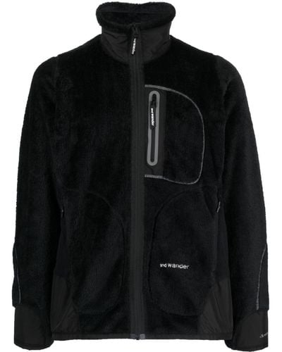 and wander Logo-embroidered Fleece Bomber Jacket - Black