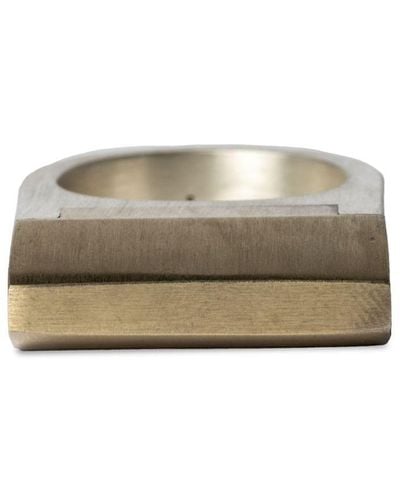 Parts Of 4 Plate Pyroid Single Brass Sterling-silver Ring - Grey