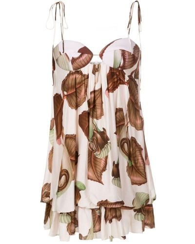 Adriana Degreas Leaf-print Puffball Dress - White