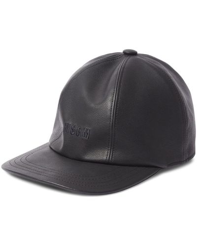MSGM Logo-embroidered Leather Cap - Gray