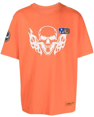 Heron Preston T-shirt à imprimé Flaming Skull - Orange