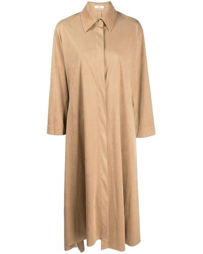 Goen.J Asymmetric-hem Faux-suede Shirt Dress - Natural