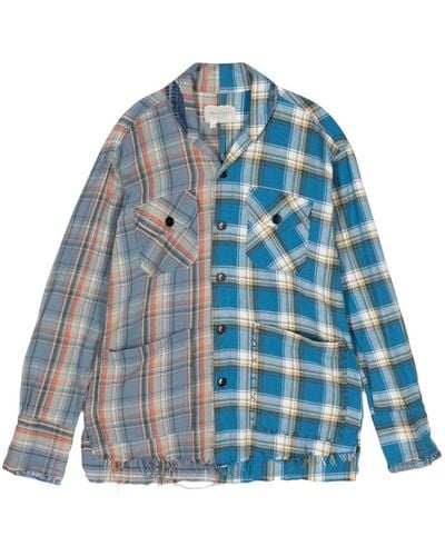 Greg Lauren Geruit Overhemd Met Patchwork - Blauw