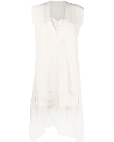 Sacai Tulle-skirt Sleeveless Dress - White