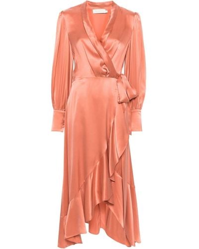 Zimmermann Ruffle-detail Silk Wrap Dress - Orange