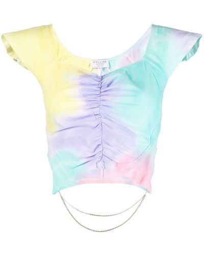 Collina Strada Ruched Tie-dye Top - Blue