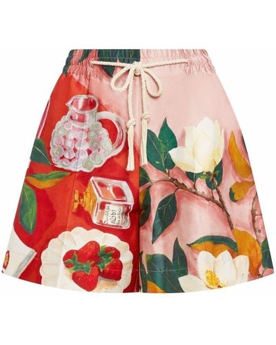 Oscar de la Renta Floral-print Satin Shorts - Multicolour