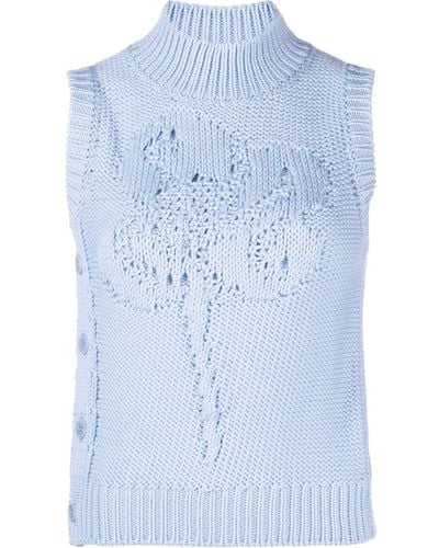 Cecilie Bahnsen Irina Floral Knitted Wool Vest - Blue