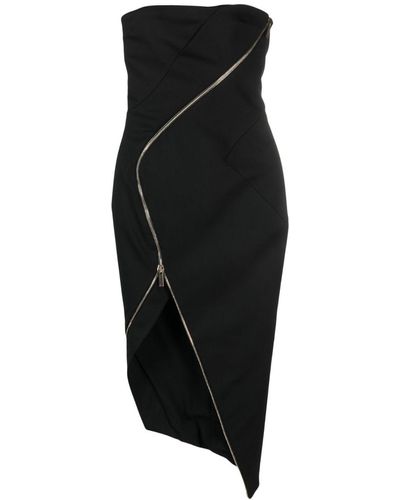 Genny Asymmetric Zip-up Strapless Dress - Black