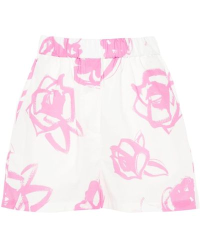 MSGM Abstract-print Cotton Shorts - Pink