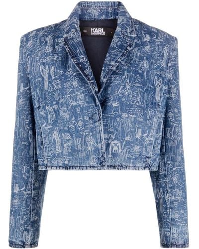 Karl Lagerfeld Cropped-Jacke mit Print - Blau