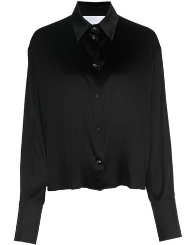 Genny Silk Satin Long-sleeve Shirt - Black