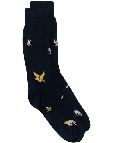 Thom Browne Birds And Bees Intarsia Mid-calf Socks - Blue