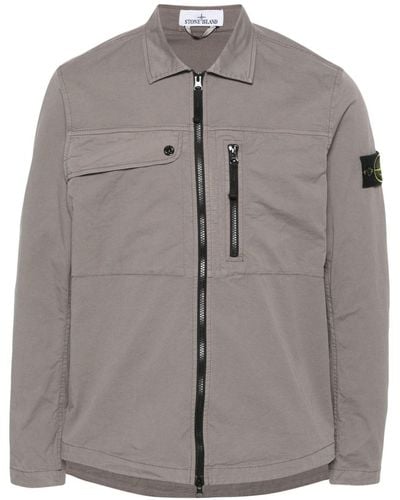 Stone Island Compass Badge Zip-up Overshirt - Grey