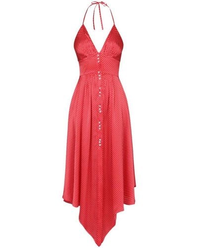 Alexandre Vauthier Polka-dot Print Halterneck Midi Dress - Red