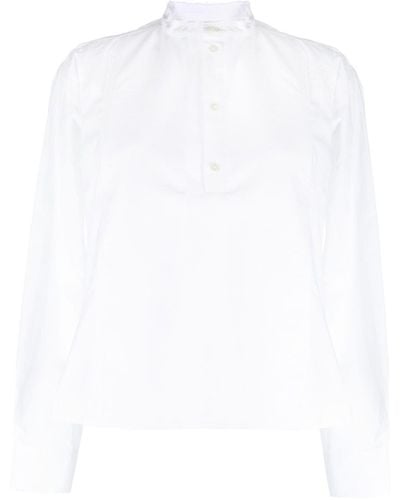 Plan C Stand-up Collar Cotton Shirt - White