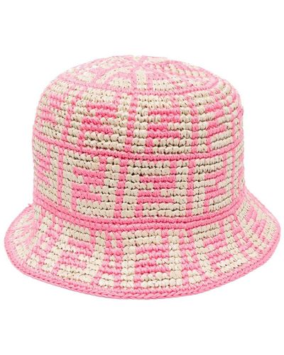 Fendi Crochet-knit Jacquard Bucket Hat - Pink