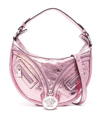 Versace Petit sac porté épaule Repeat à effet métallisé - Rose