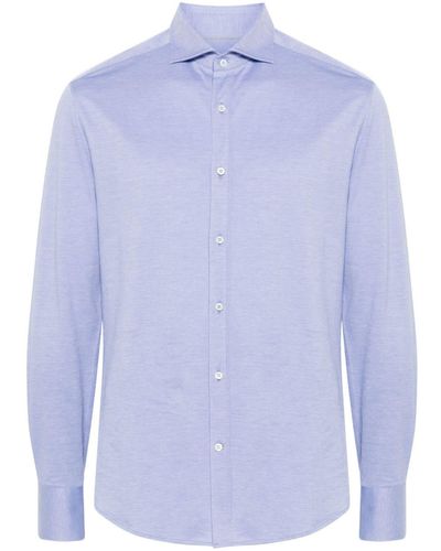 Brunello Cucinelli Spread-collar Cotton Shirt - Blue