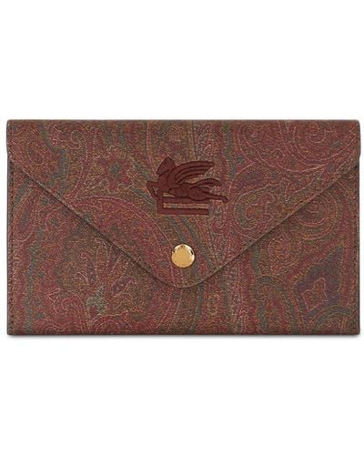 Etro Logo-embroidered Paisley Clutch - Brown
