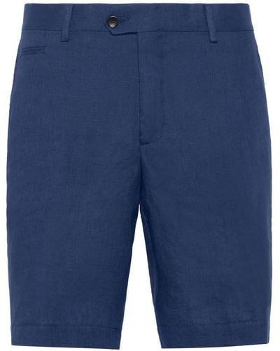 Billionaire Logo-embroidered Linen Chino Shorts - Blue