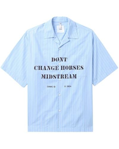 OAMC Striped Slogan-print Shirt - Blue