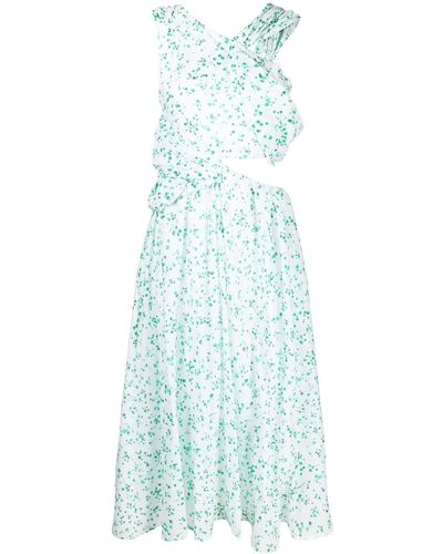 Merlette Floral Print Asymmetric Shoulder Dress - Blue