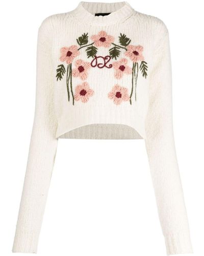 DSquared² Floral-embroidered Wool Jumper - White