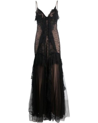 Alberta Ferretti Lace-panelled Ruffled Maxi Dress - Black