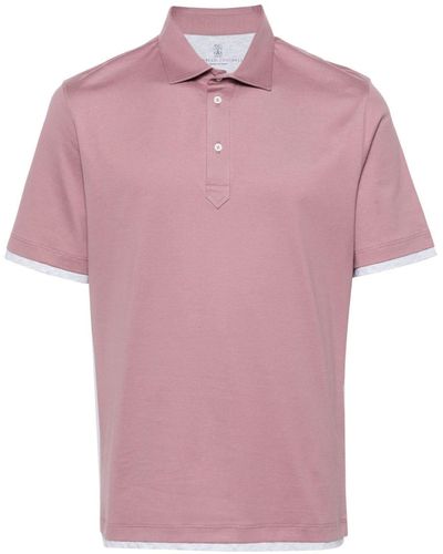 Brunello Cucinelli Layered-trim Jersey Polo Shirt - Pink