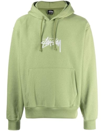 Stussy Logo-embroidered cotton-blend hoodie - Verde
