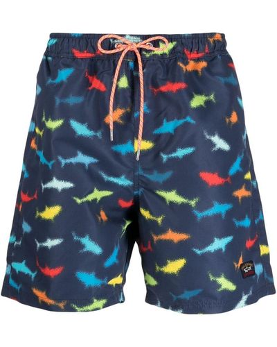 Paul & Shark Shark-print Swim Shorts - Blue
