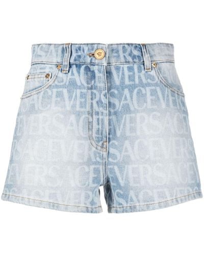 Versace Logo-print Denim Shorts - Blue