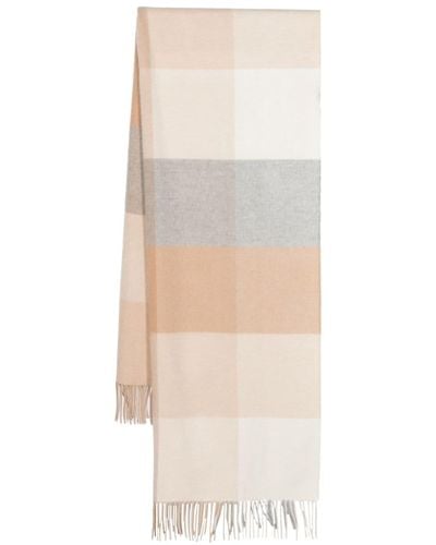 Johnstons of Elgin Chequered Cashmere Fringed Scarf - White