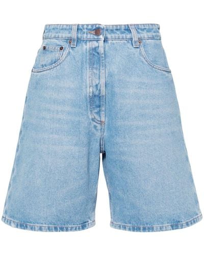 Prada Short en jean à logo émaillé - Bleu