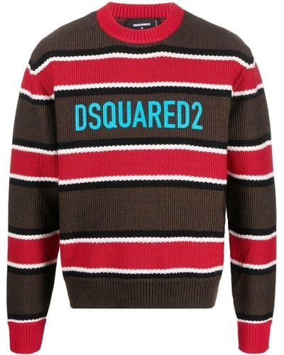 DSquared² Jacquard Logo Striped Sweater - Red