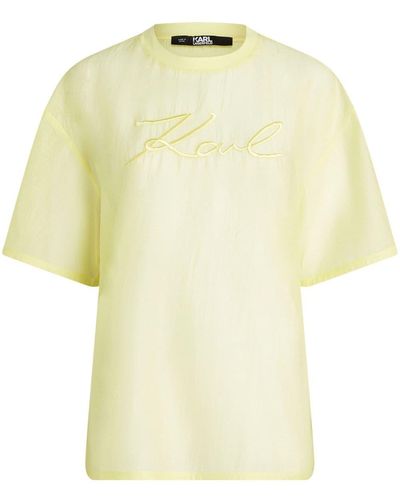 Karl Lagerfeld T-shirt semi trasparente con ricamo - Giallo