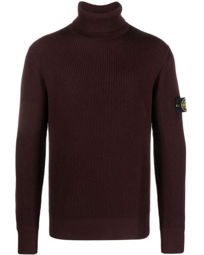 Stone Island Compass-patch Roll-neck Jumper - Red