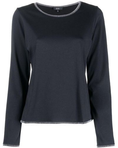 Fay Stitched-edge Long-sleeved T-shirt - Black