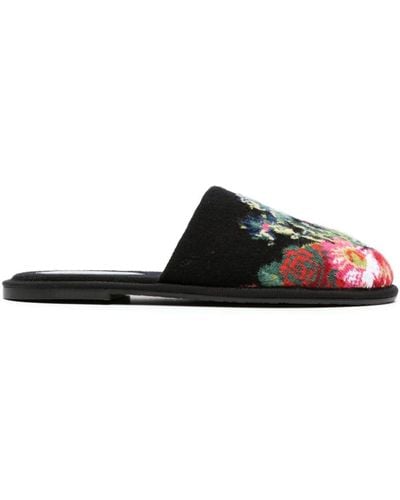 Barrie Floral Intarsia-knit Cashmere Slippers - Black