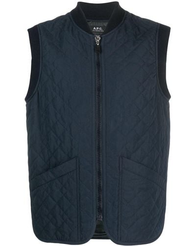 A.P.C. Diamond-quilted Zip-up Gilet - Blue