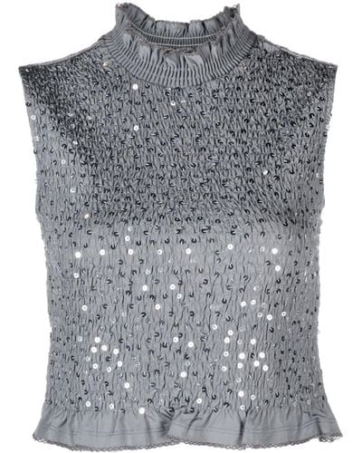 Sandro Sequin-embellished Smocked Tank Top - Gray