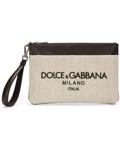 Dolce & Gabbana Logo-embroidered Canvas Clutch Bag - Gray