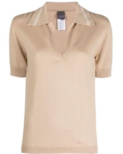 Lorena Antoniazzi Fine-knit Short-sleeve Polo Shirt - Natural
